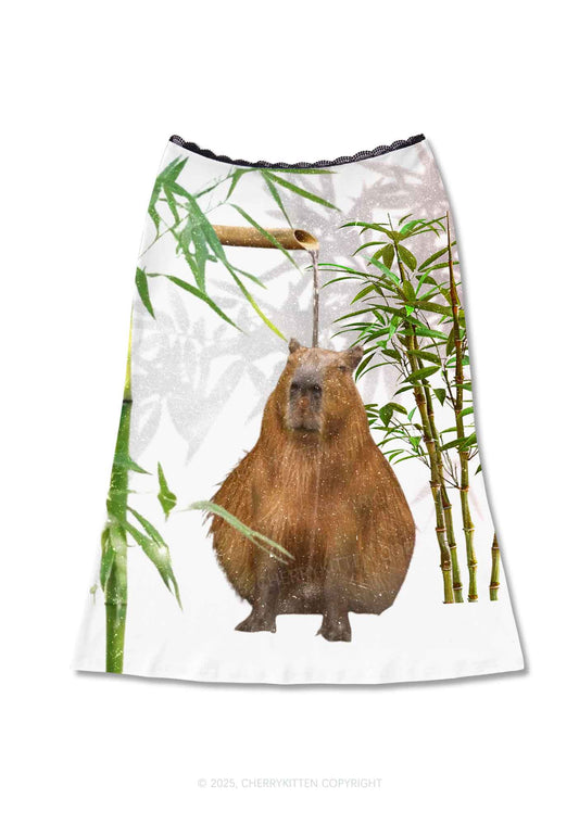 Capybara Bamboo Shower Y2K Print Midi Skirt Cherrykitten