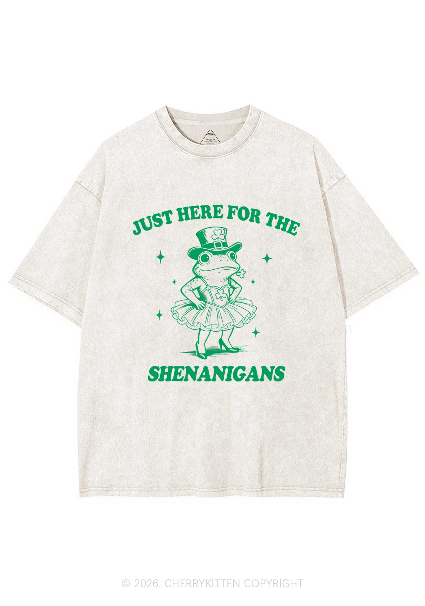 Just Here For The Shenanigans St Patricks Y2K Shirts Washed Tee Cherrykitten