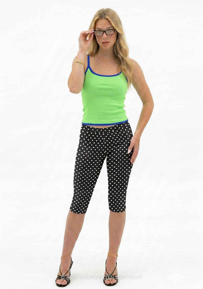 White Dots On Black Y2K Print Capri Pants Cherrykitten