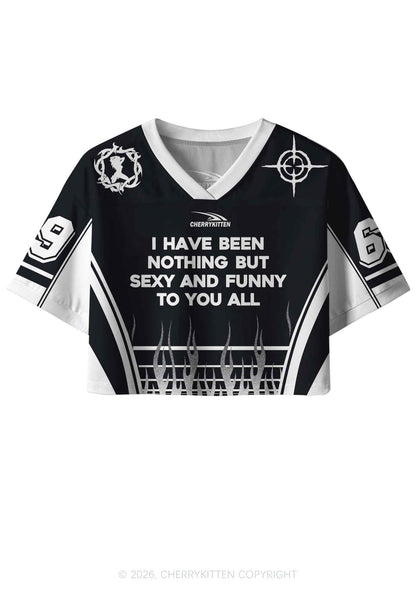 Black I Have Been Funny Y2K Crop Sport Jersey Shirts Cherrykitten
