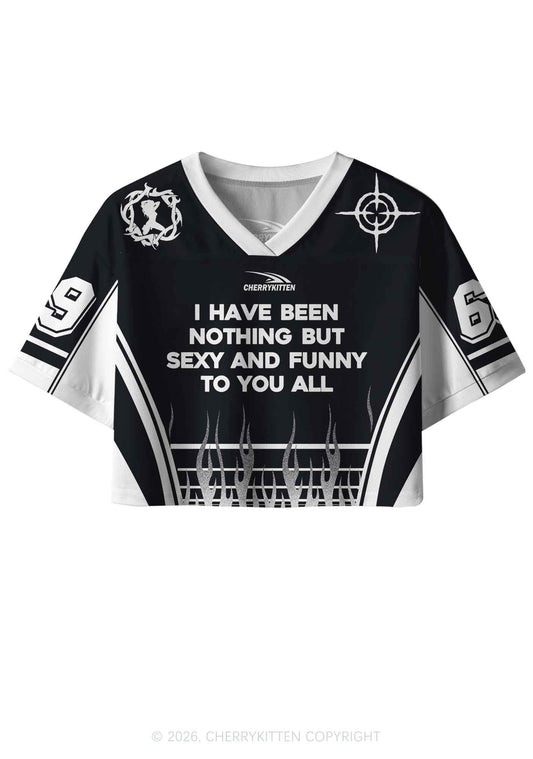 Black I Have Been Funny Y2K Crop Sport Jersey Shirts Cherrykitten