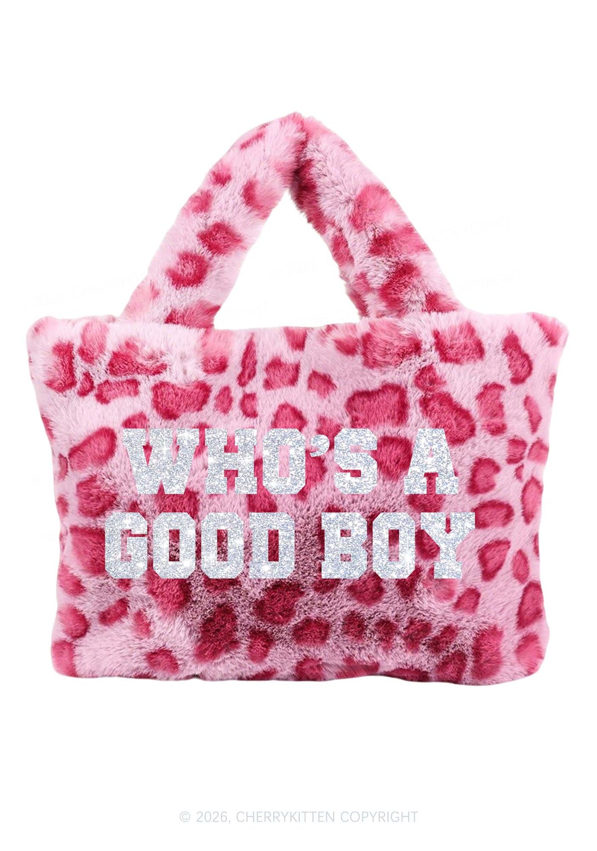 Glitter Whos A Good Boy Y2K Plush Leopard Handbag Cherrykitten