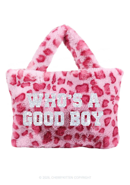Glitter Whos A Good Boy Y2K Plush Leopard Handbag Cherrykitten