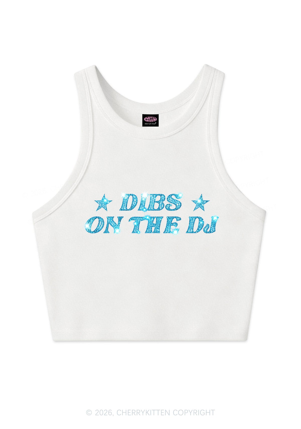 Rhinestone Dibs On The Dj Y2K Crop Tank Top Cherrykitten