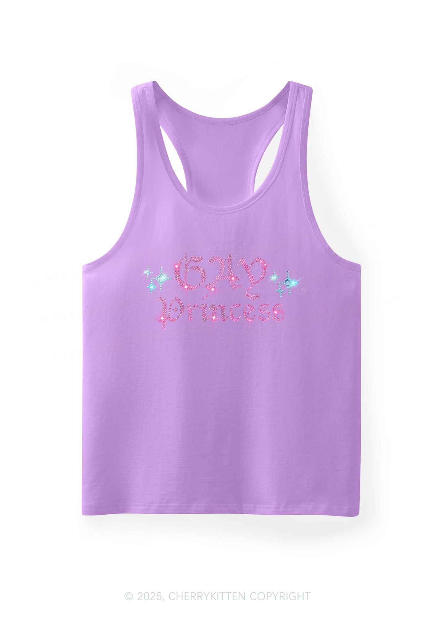 Rhinestone Gay Princess Pride Y2K Men Racerback Tank Top Cherrykitten