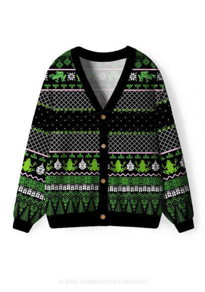 Eat The Rich Frog Y2K Christmas Cardigan Knit Sweatshirt Cherrykitten