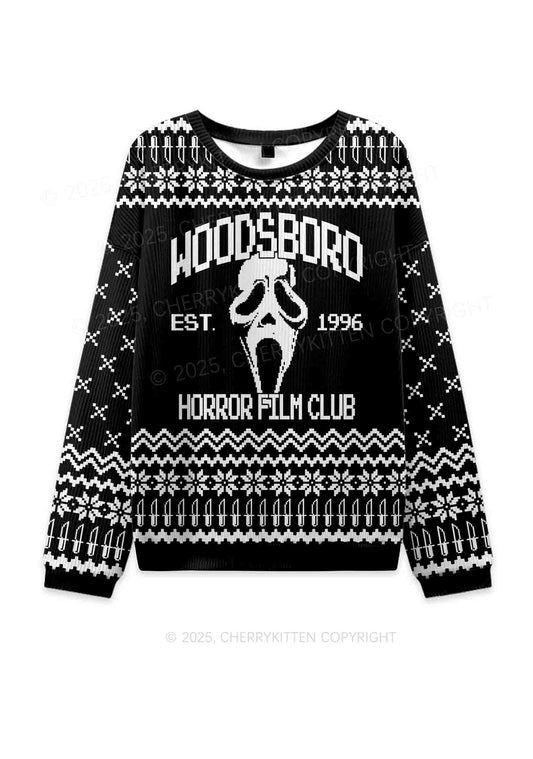 Halloween Black Horror Club Y2K Christmas Knit Sweatshirt Cherrykitten