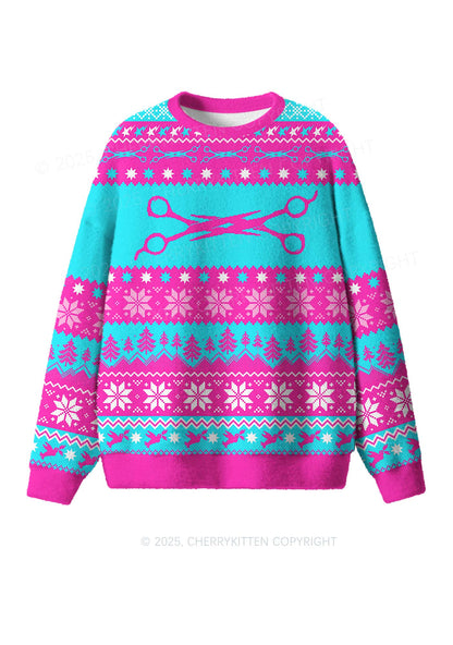 Blue Scissor Pride Y2K Christmas Knit Sweatshirt Cherrykitten