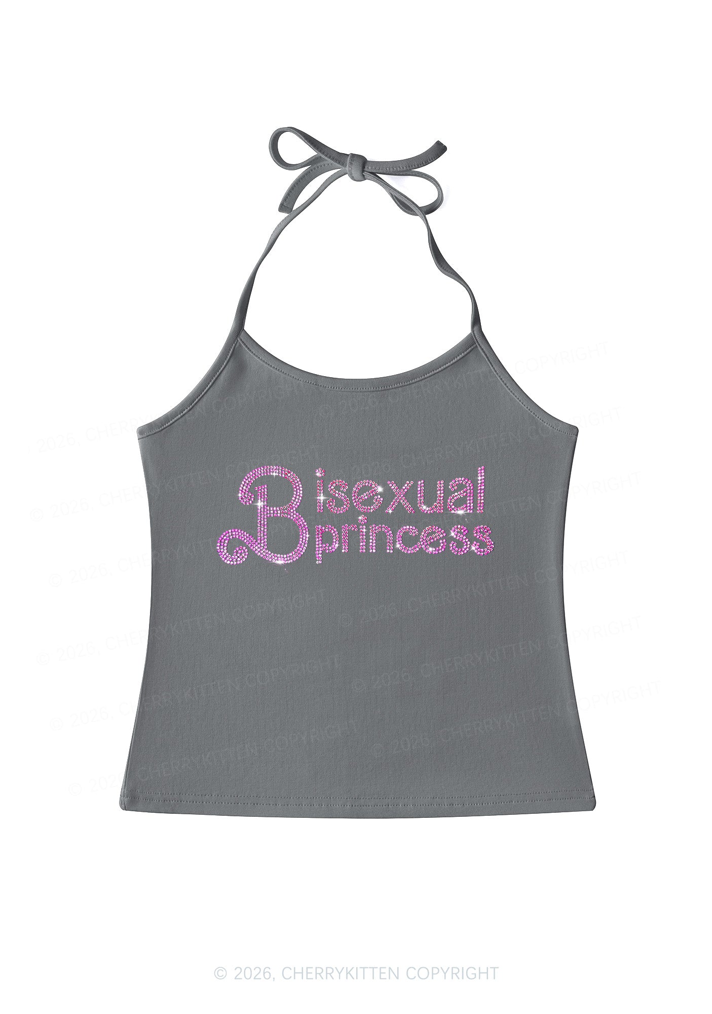 Rhinestone Bisexual Princess Pride Y2K Halter Neck Cami Cherrykitten