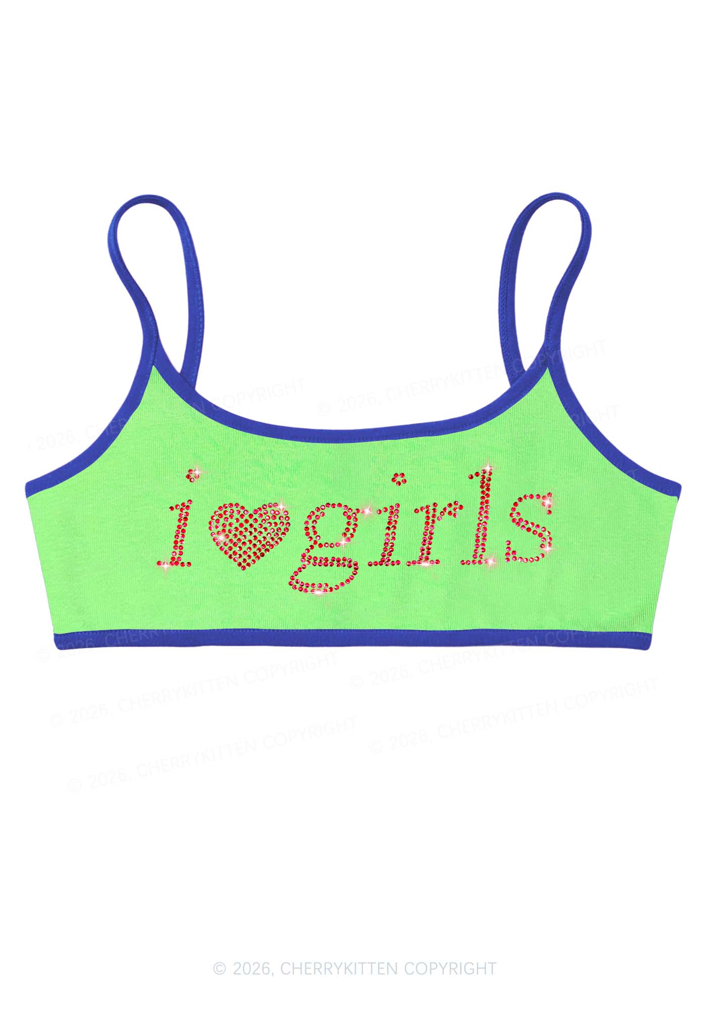 Rhinestone I Love Girls Y2K Super Crop Cami Cherrykitten