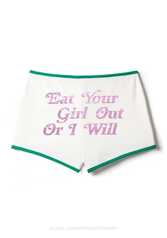 Rhinestone Eat Your Girl Out Y2K Booty Shorts Cherrykitten