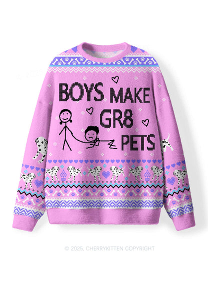 Boys Make Gr8 Pets Y2K Christmas Knit Sweatshirt Cherrykitten