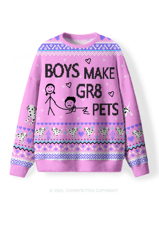 Boys Make Gr8 Pets Y2K Christmas Knit Sweatshirt Cherrykitten