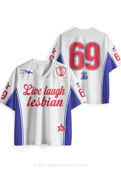 White Live Laugh Lesbian Pride Y2K Sport Jersey Shirts Cherrykitten