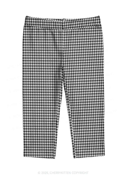 Classic Black White Houndstooth Plaid Y2K Print Capri Pants Cherrykitten