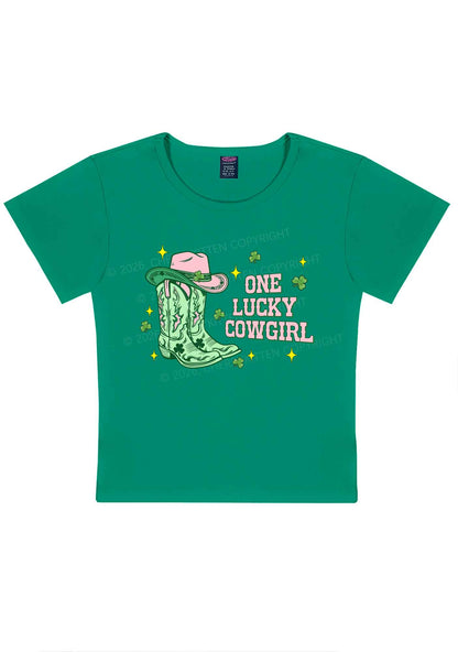 One Lucky Cowgirl Boots St Patricks Y2K Baby Tee Cherrykitten