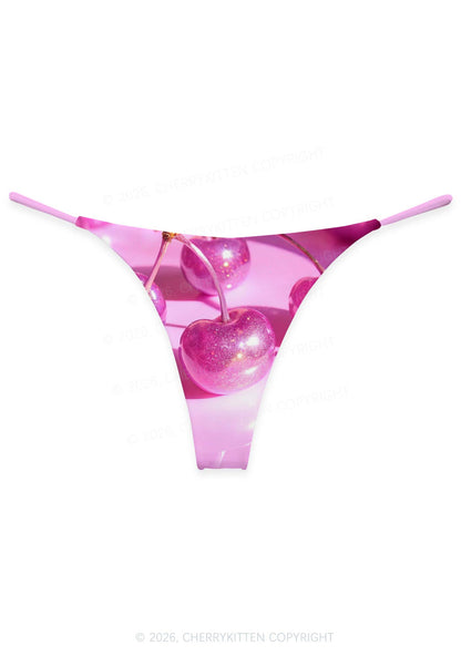 Glitter Pink Cherry Y2K Print Bikini String Thong Cherrykitten