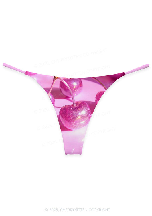 Glitter Pink Cherry Y2K Print Bikini String Thong Cherrykitten