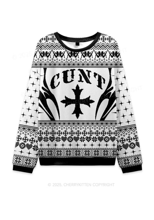 White Cxxt Y2K Christmas Knit Sweatshirt Cherrykitten