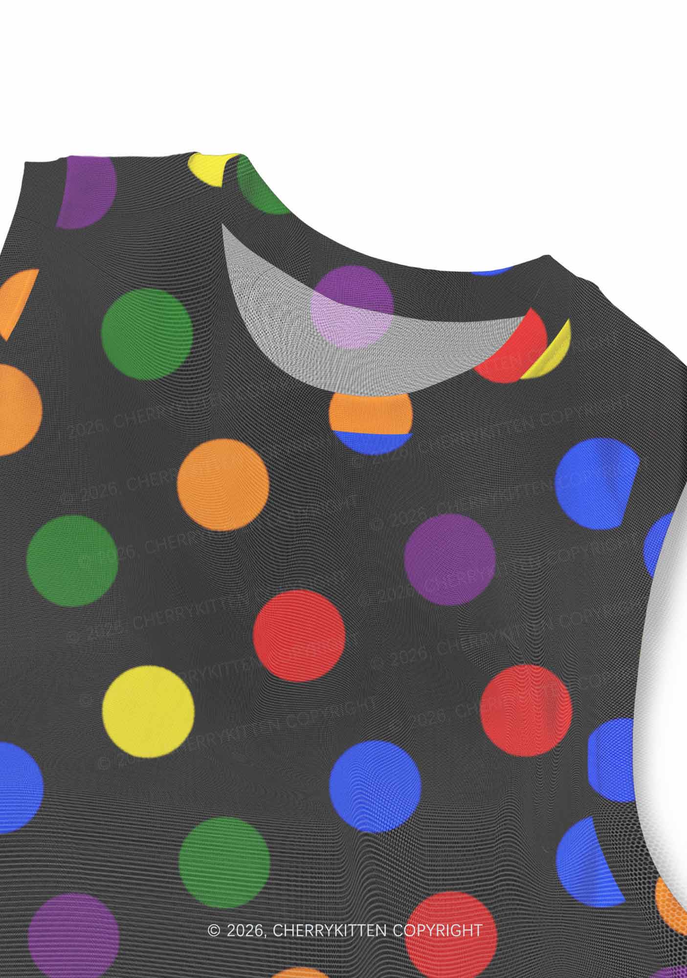 Rainbow Dots On Black Pride Y2K Mesh Muscle Tank Cherrykitten