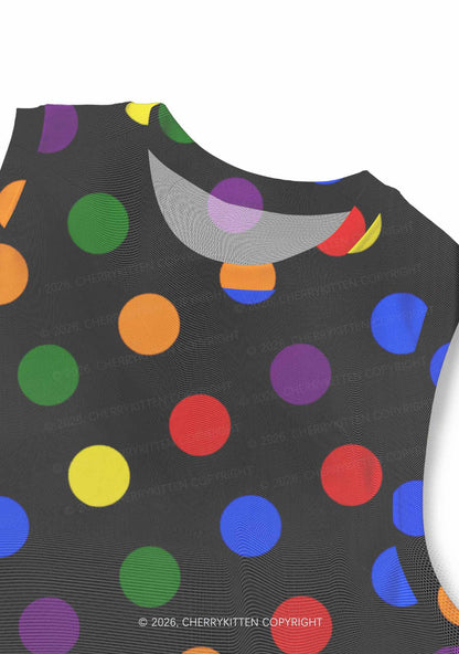 Rainbow Dots On Black Pride Y2K Mesh Muscle Tank Cherrykitten