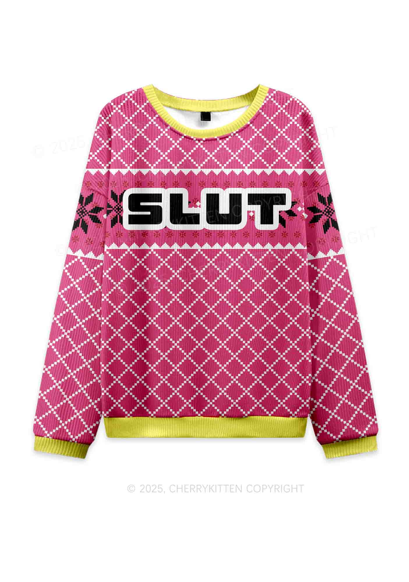 Pink Slxt Y2K Christmas Knit Sweatshirt Cherrykitten