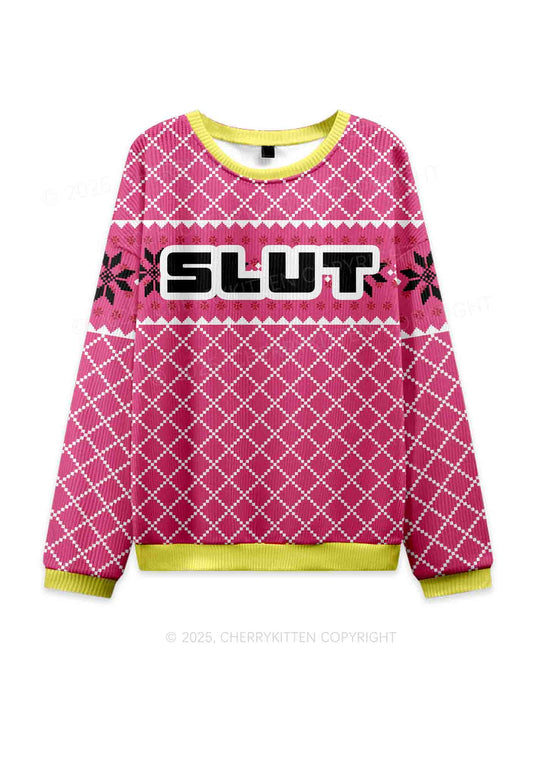 Pink Slxt Y2K Christmas Knit Sweatshirt Cherrykitten