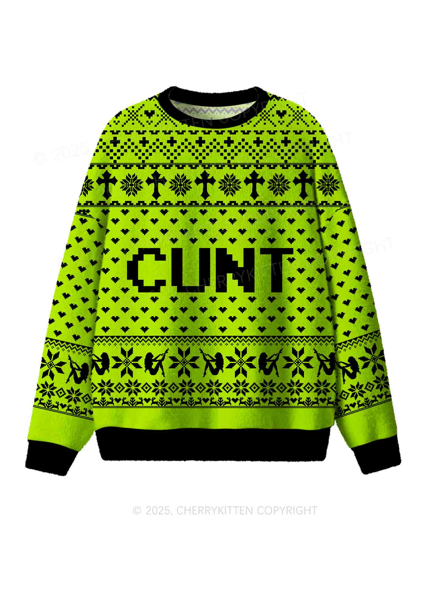 Green Cxxt Y2K Christmas Knit Sweatshirt Cherrykitten