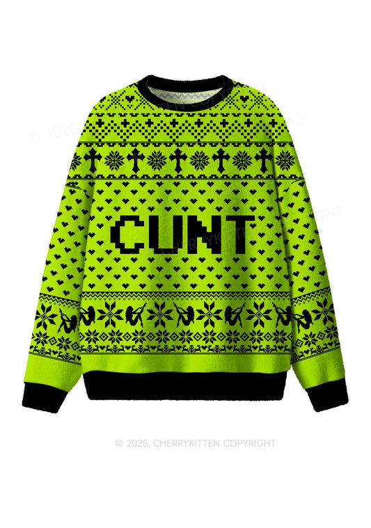 Green Cxxt Y2K Christmas Knit Sweatshirt Cherrykitten