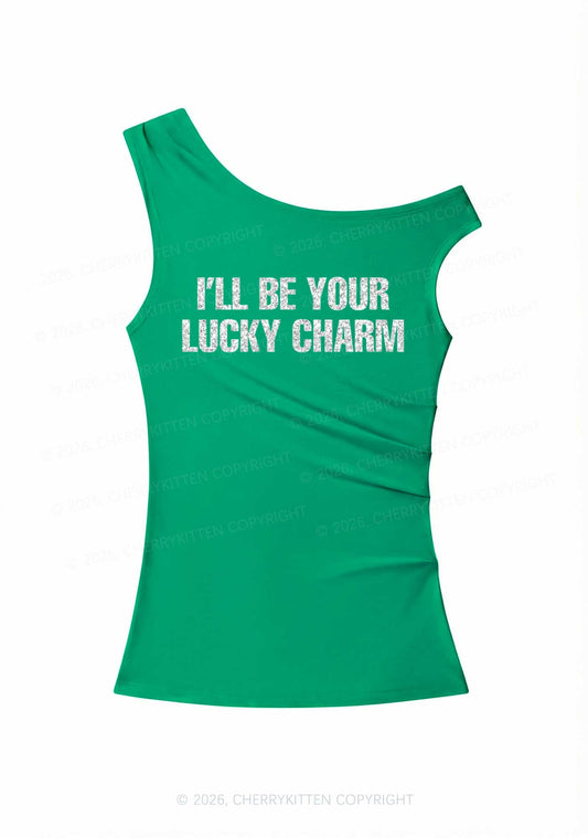 Glitter Be Your Lucky Charm St Patricks Y2K Off Shoulder Tank Top Cherrykitten