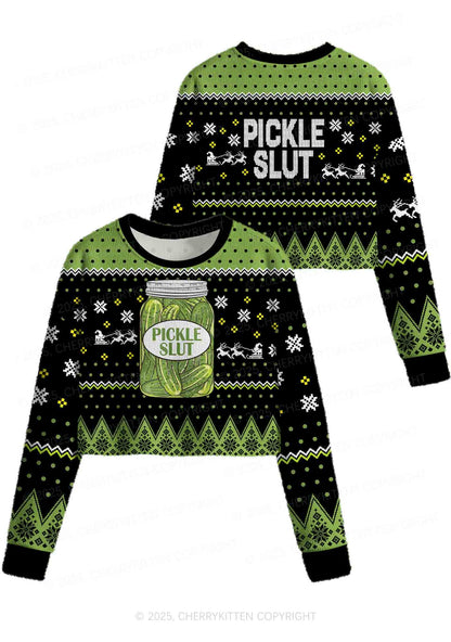Green Pickle Slxt Y2K Christmas Crop Knit Sweatshirt Cherrykitten