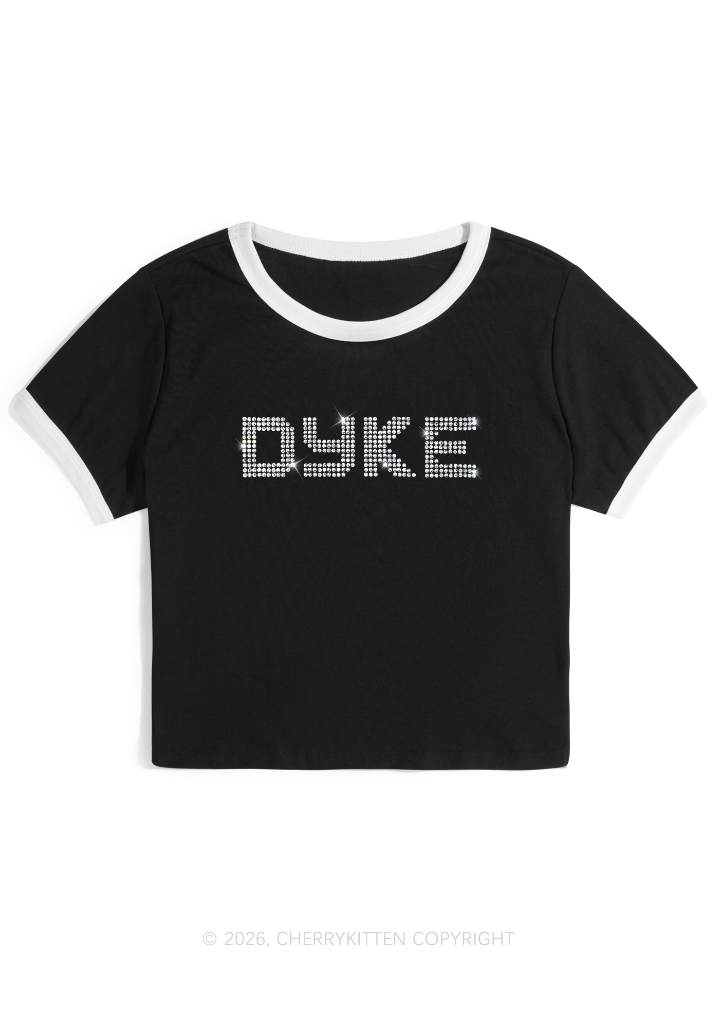 Rhinestone Dyke Pride Y2K Ringer Tee Cherrykitten