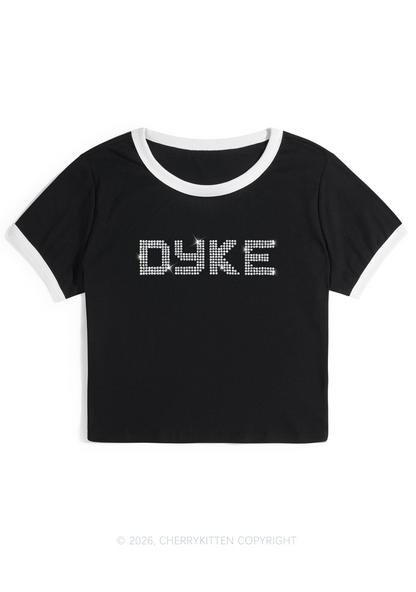 Rhinestone Dyke Pride Y2K Ringer Tee Cherrykitten