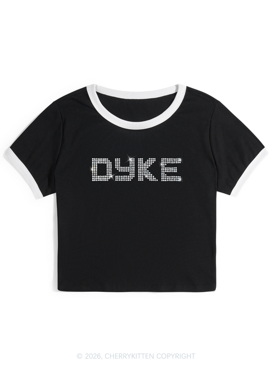 Rhinestone Dyke Pride Y2K Ringer Tee Cherrykitten
