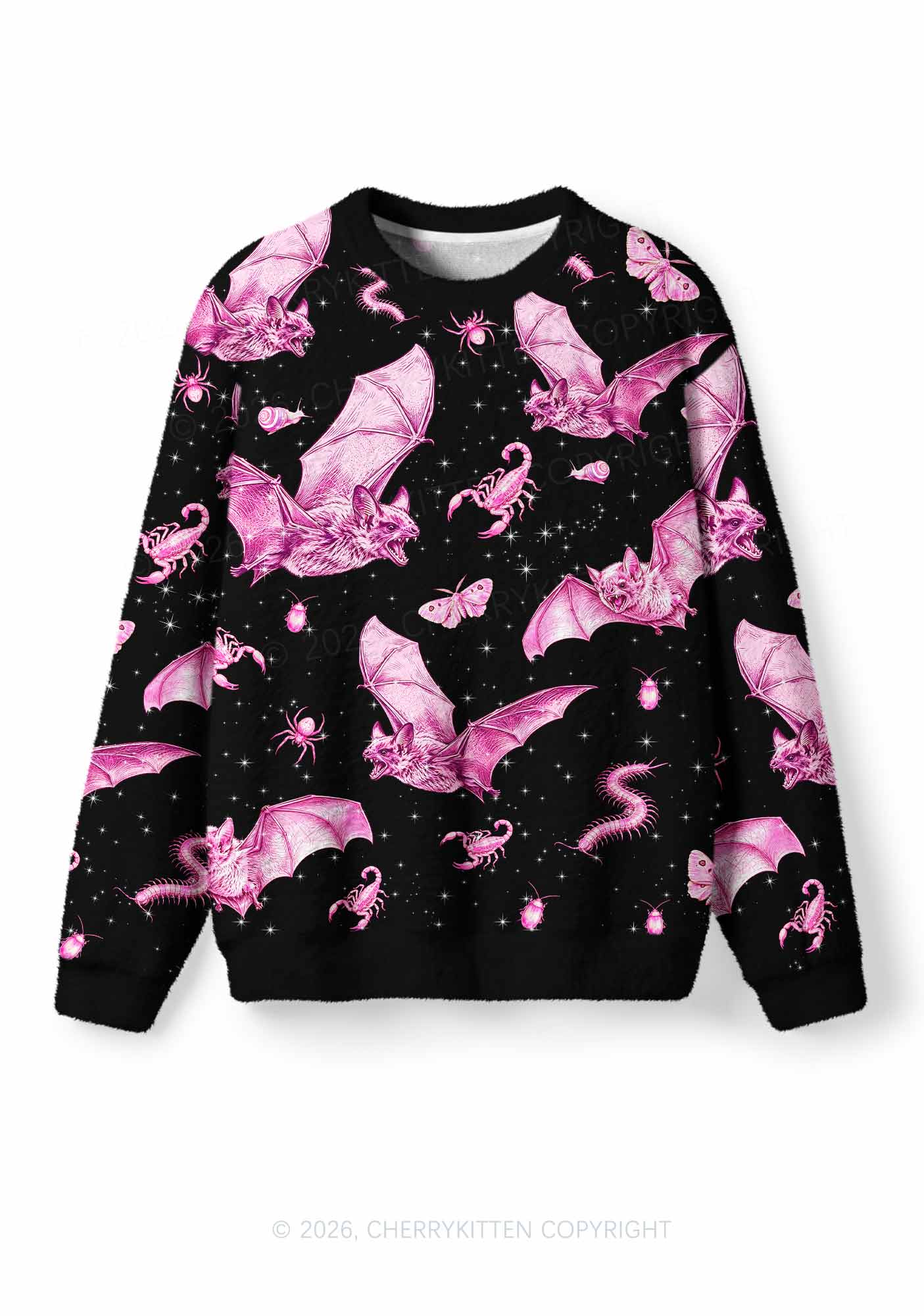 Halloween Pink Gothic Insects Y2K Knit Sweatshirt Cherrykitten