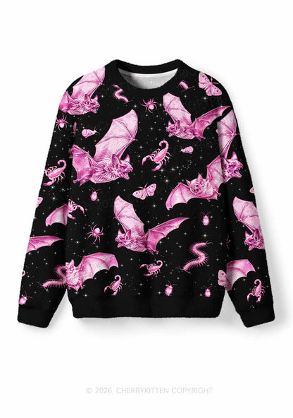 Halloween Pink Gothic Insects Y2K Knit Sweatshirt Cherrykitten