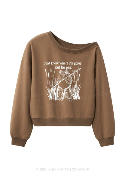 But I Am Gay Frog Pride Y2K Off Shoulder Sweatshirts Cherrykitten