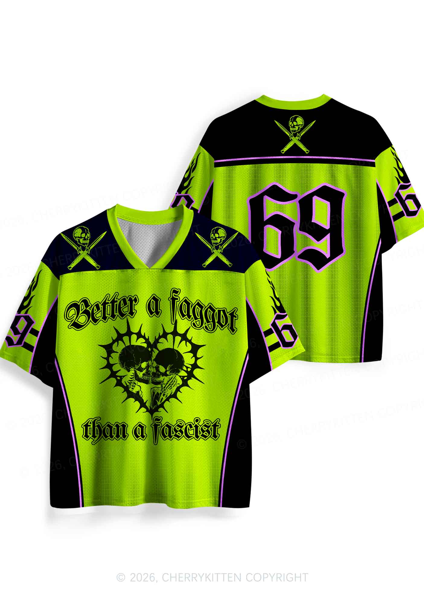 Green Better Faggot Than Fascist Pride Y2K Sport Jersey Shirts Cherrykitten