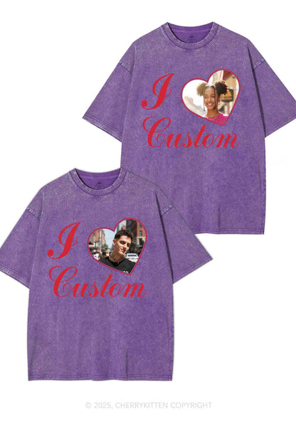 I Love Custom Heart Photo Y2K Valentine's Day Washed Tee Cherrykitten