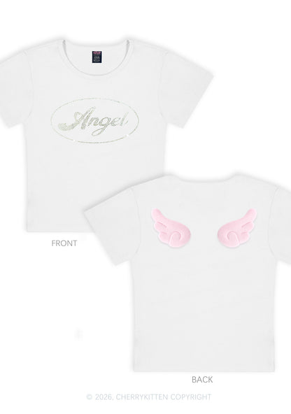 Rhinestone Angel Y2K Goth Angel Wings Baby Tee Cherrykitten