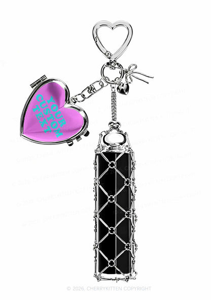Custom Text 1pc Y2K Metal Mesh Lipstick Holder Keychain With Mirror Cherrykitten