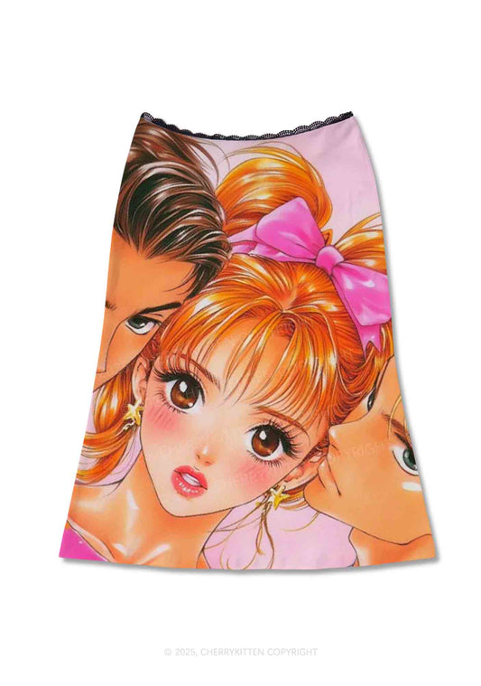 Love Triangle Y2K Print Midi Skirt Cherrykitten