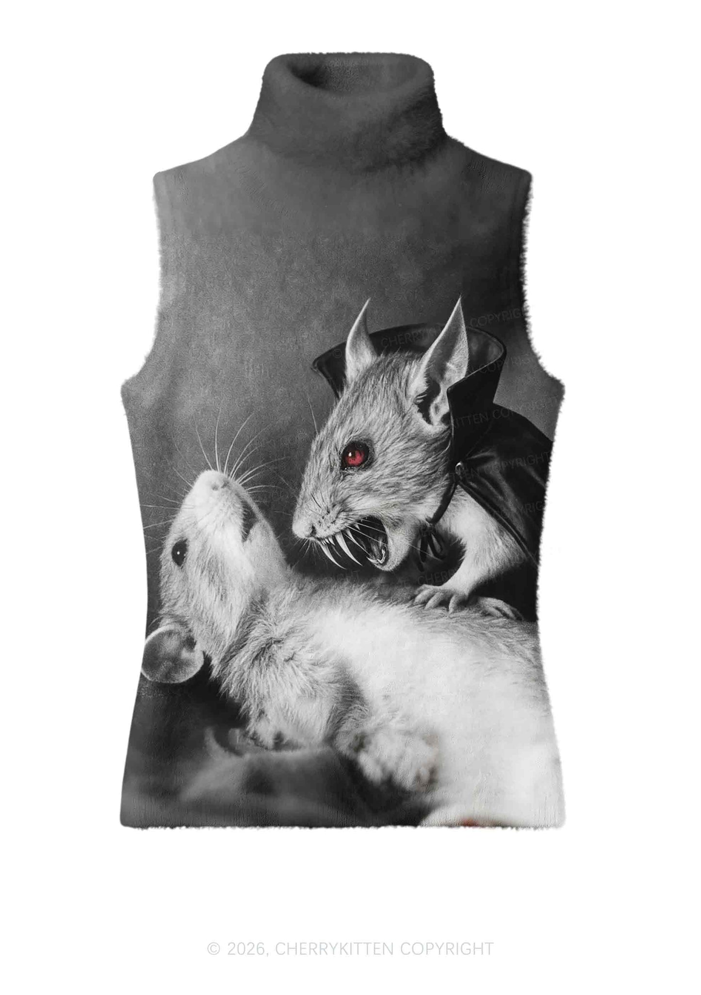 Halloween Vampire Rat Y2K Knit Turtleneck Tank Top Cherrykitten