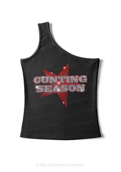 Rhinestone Cxxting Season Y2K One Shoulder Tank Top Cherrykitten