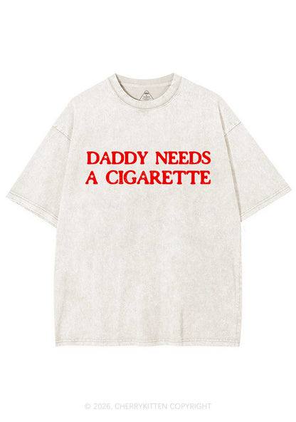 Daddy Needs A Cigarette Y2K Shirts Washed Tee Cherrykitten