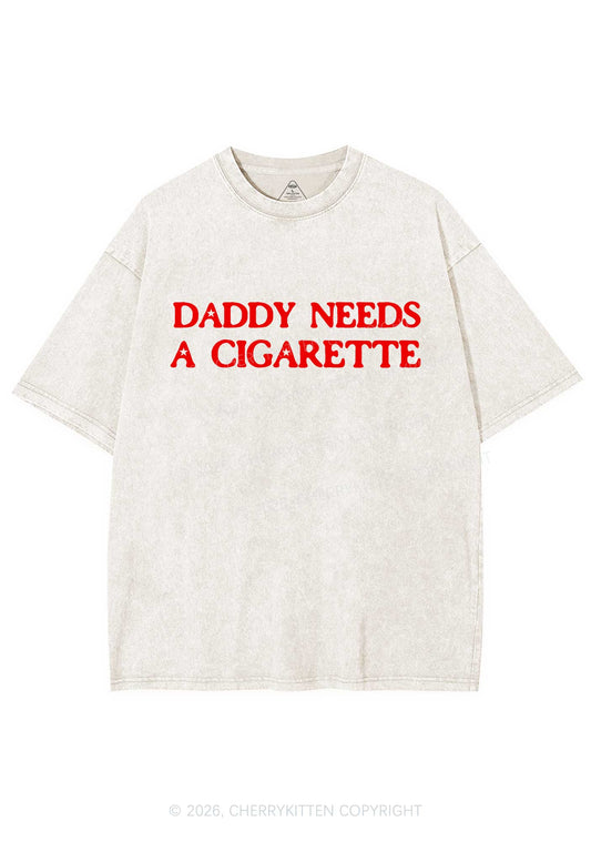 Daddy Needs A Cigarette Y2K Shirts Washed Tee Cherrykitten