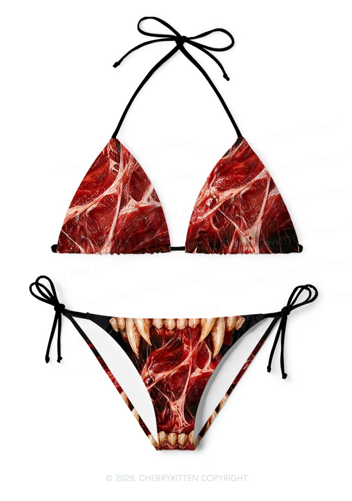 Halloween Blood Fangs Y2K Print Bikini Set Cherrykitten