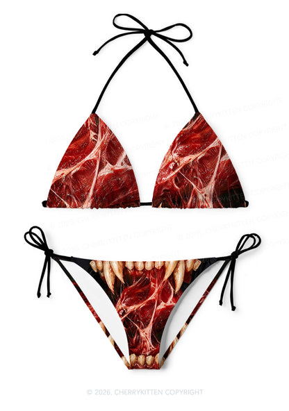 Halloween Blood Fangs Y2K Print Bikini Set Cherrykitten