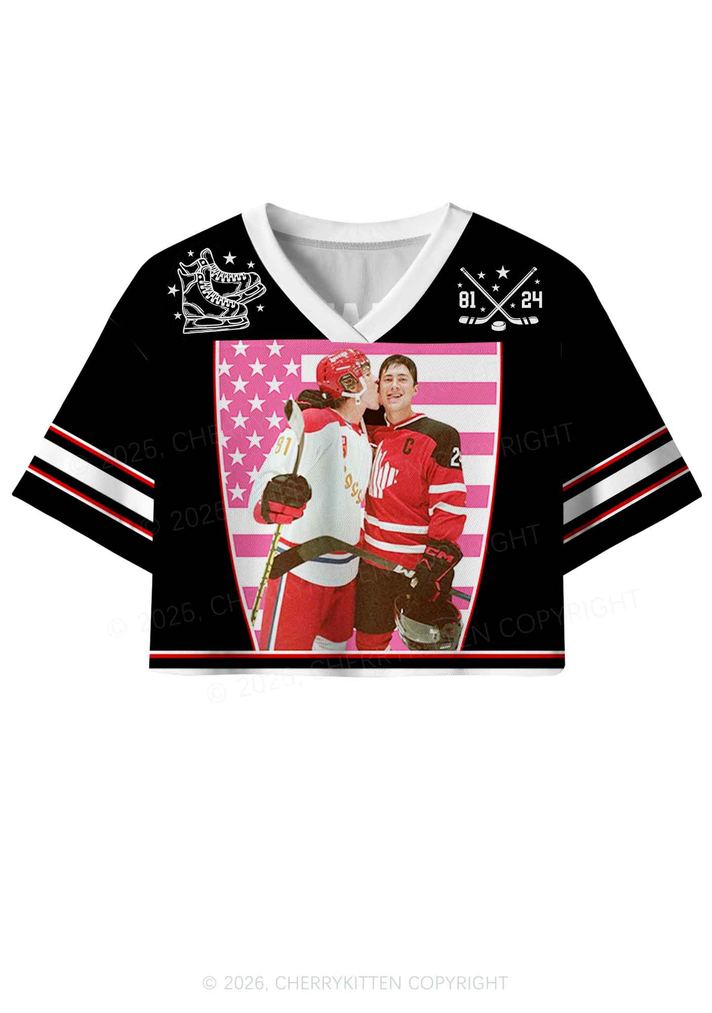 Retro Red Kissing HR Y2K Crop Sport Jersey Shirts Cherrykitten