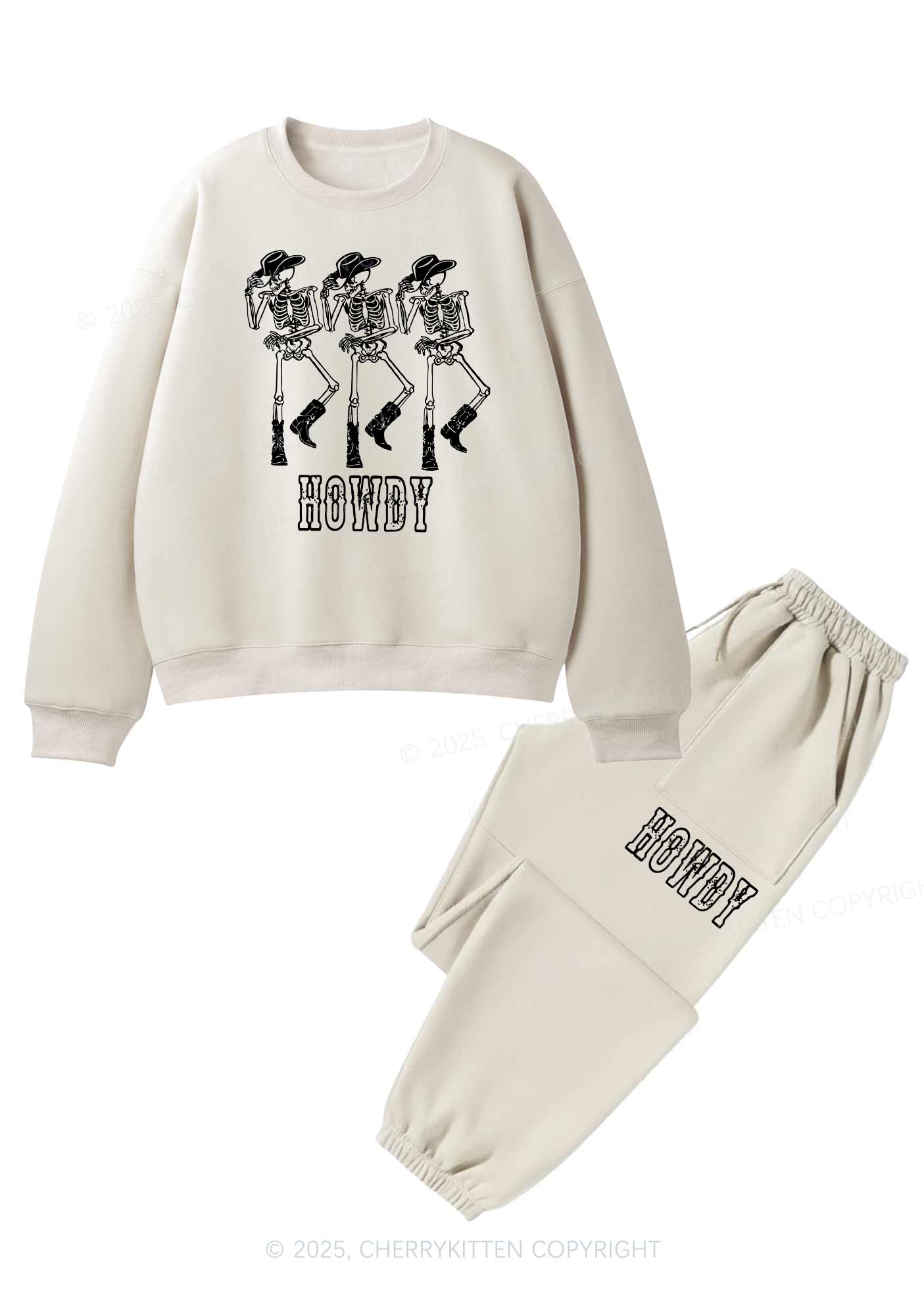 Halloween Howdy Dancing Skeletons Y2K Fleece Sweatshirts Set Cherrykitten